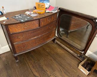 Beautiful oak dresser with beveled mirror, Tommy Bahama cologne, brand  new Cole Haan Shoes and more