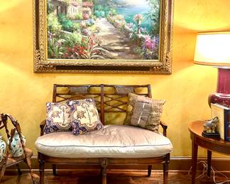 Theodore Alexander Frederica's Settee and Large Oil Painting (Mediterranean Sean)