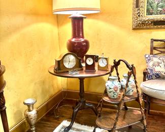 Antique English Tilt Top Tea Table & Barley Twist Pie Stand