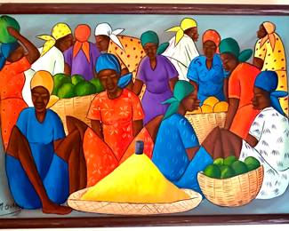 Haitian Women at Market Original Oil signed M. Guerre (Maurice)