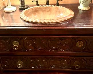 Custom Made Bathroom Vanity - Antique Chest, Ceramic Sink & Faucet