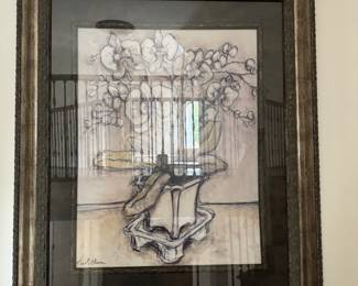 Framed Graphite on Canvas Still Life by Nicole Etienne 