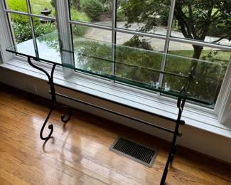 Glass Top & Iron Base Console Table (18"D x 48"W x 29-1/2"H)