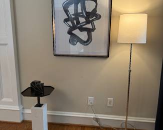 Maitland Smith Icon Chair Side Table (14"W x 14"D x 24"H) & Thomas O'Brien Visual Comfort Floor Lamp & Framed "Gray White Graphite" Giclee Signed Lora Gold / 1495/3600 (29-1/2"W x 37-1/2"H)