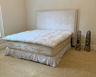 American Signature Eastern King Linen Upholstered Headboard Bed (67-1/2"H x 80"W) with Mattress