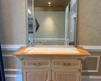 Bernhardt 2 Drawer / 2 Door Buffet / Bar (18"D x 48"W x 35-1/2"H) with John Richard Contemporary Rectangular Mirror (48"H x 36"W)