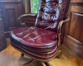 Hancock & Moore Burgundy Tufted Leather Office Armchair on Casters