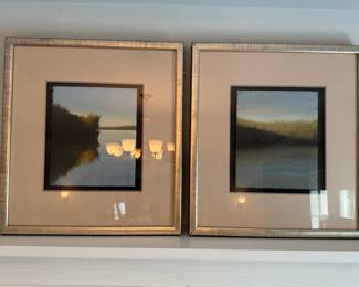 Framed "Misty Lake A" & "Misty Lake B" Original Watercolor Signed Soicher Marin