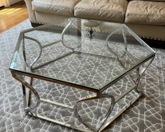 Bernhardt Glass Top Argent Metal Stainless Steel Cocktail Table (46"D x 18"H)