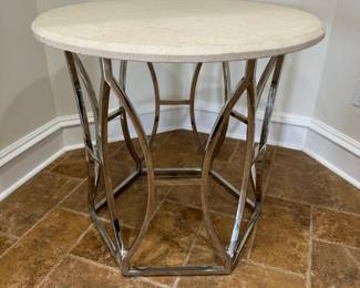 Safavieh Couture Shaw Chrome Base Marble Top Entrance Table (34"D x 31-1/2"H)
