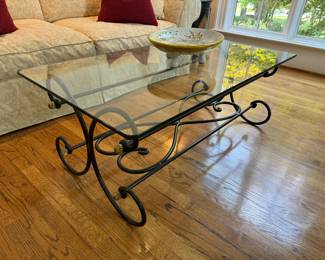 Glass Top & Iron Base Coffee Table (25"W x 48"L x 17"H) 