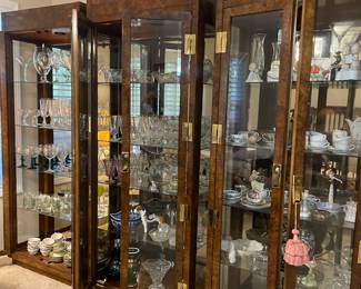 3 matching curio cabinets/display /  much crystal