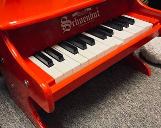 Vintage Schoenhut Red Wooden Children's Piano. 25 Keys Length 16.5".
