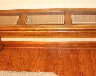 Glass top table. $75.00. 16" D x 60" W x 26 1/4" H.