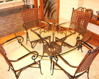 Glass top dining set. BUY IT NOW! $295.00. 45" D x 45" W x 29 1/4" H.