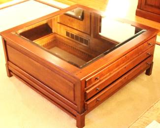 Bob Timberlake Collector's Cocktail Table. Beveled glass top, 3 drawers. BUY IT NOW! $295.00. 40" W x 40" D x 19" H. Original price $1,960.