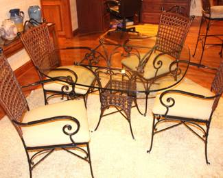 Glass top dining set. BUY IT NOW! $295.00. 45" D x 45" W x 29 1/4" H.