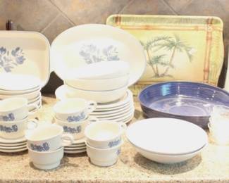 Pfaltzgraff and stainless flatware.