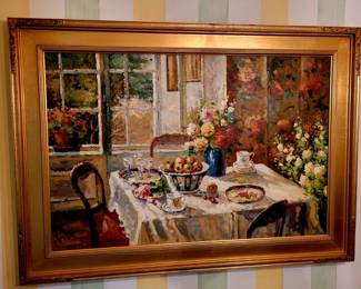 Large original oil painting...interior scene.