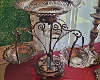 Large vintage silverplate Epergne with 3 baskets