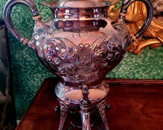 Vintage hand chased silverplate coffee urn