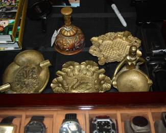 antique French brass ashtrays, antique French brass bell