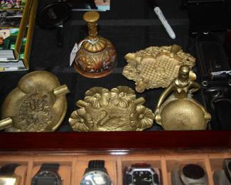 antique French brass ashtrays, antique French brass bell