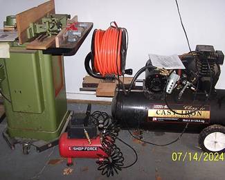 Campbell Hausfeld cast iron compressor, Grizzly 1 1/2 hp shaper