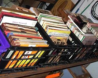 Lots of 33 albums (many are German), 45s, cassettes, CDs and DVDs