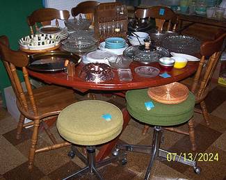 Patio table, five chairs, rolling stools (SOLD)