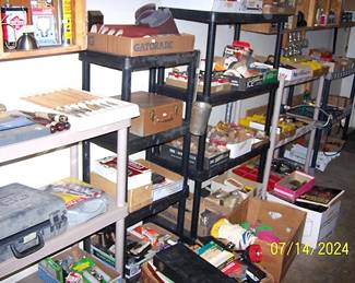 Shelves of garage items
