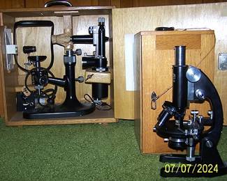 G Rodenstock Munchen 1686 optical equipment in wood box, Dehag Microscope