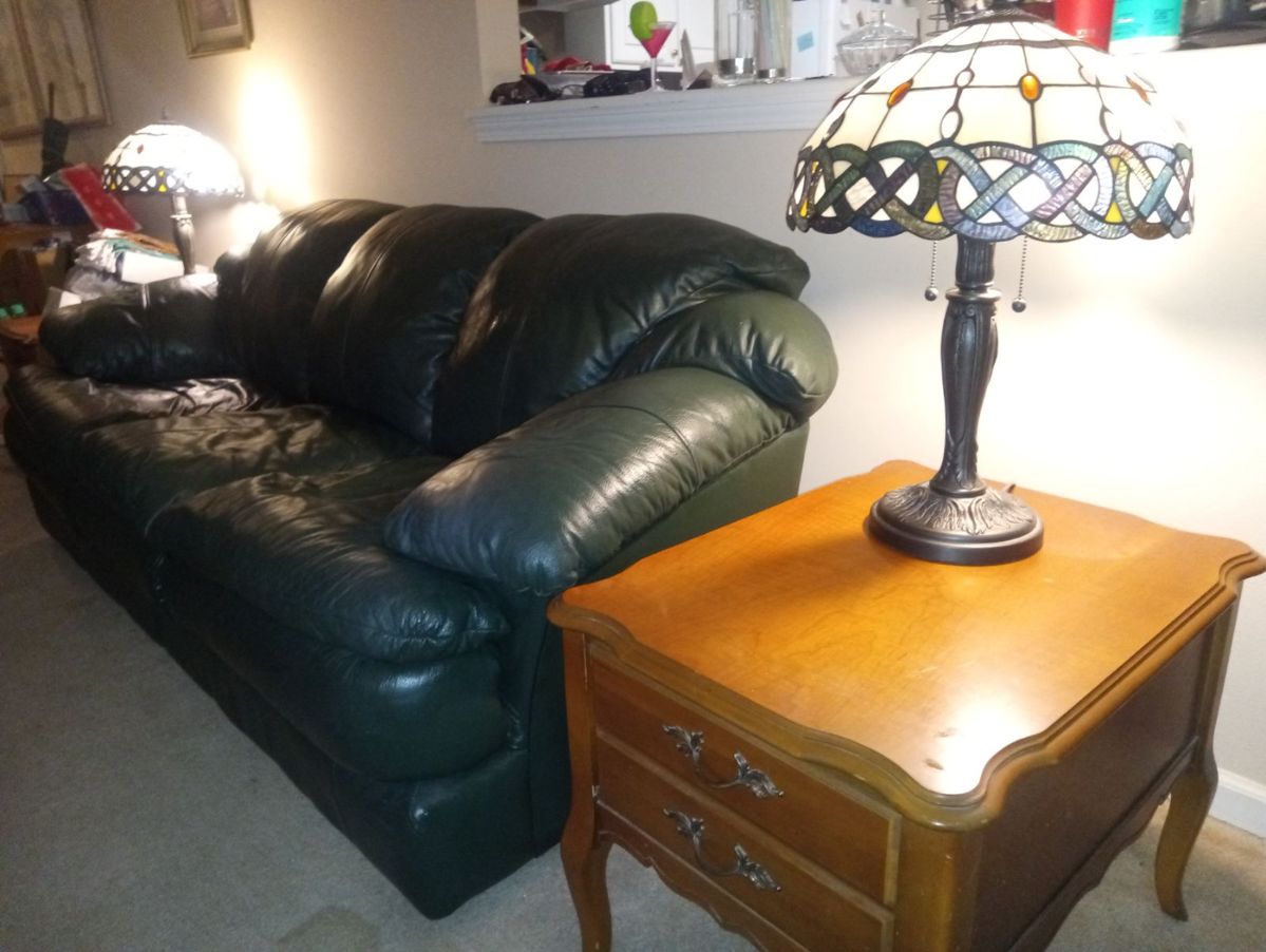 Sealy green leather couch 