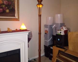 Torche floor lamp and faux fireplace