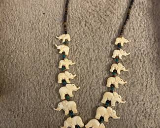 Zuni nine necklace with elephants