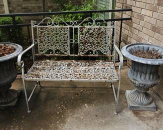 Bench with Large Urn Planters