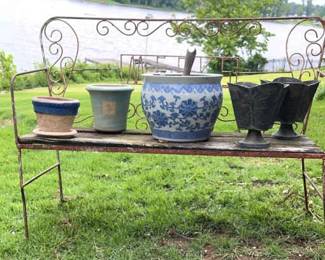 Metal Bench with Planters
