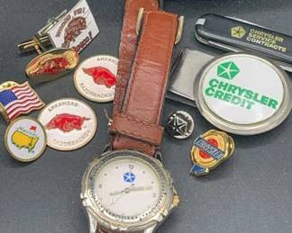 Chrysler Watch with Pins and Razorback Trinkets