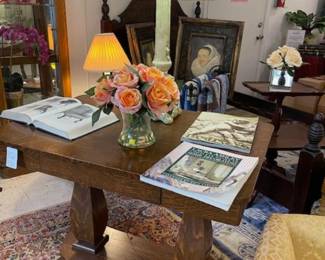 Oak table, decorating books, more lighting