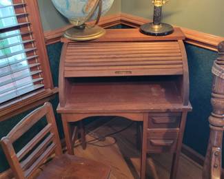 Child's roll top desk with chair