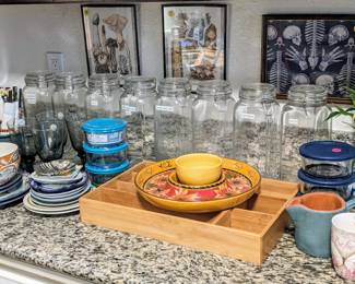 Glass Storage Containers & Hand Painted Dishes