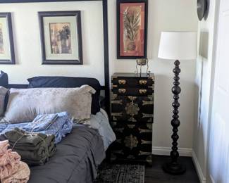 Modern Canopy King Bed Frame (1 year old) & Matching Vintage Korean cabinets. 