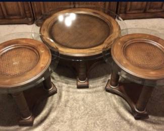 Kuliwood & Leather Discontinued Set. Coffee Table & 2 Side Tables. Also have matching Dining Room set not yet pictured.