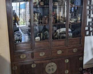 Beautiful China Hutch with Brass Fixtures - 2 pieces for easy transport 