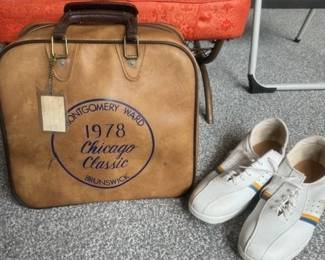 Vintage Bowling Bag Ball and Shoes