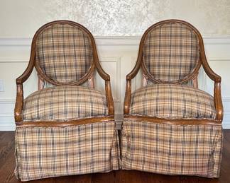 Pair Of Upholstered French Provincial Style Arm Chairs