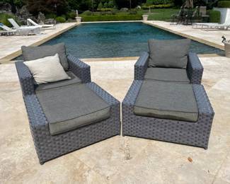 Pair Of Synthetic Wicker Patio Chairs And Ottomans