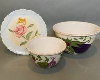 Two Certified International Bowls And One Floral Plate