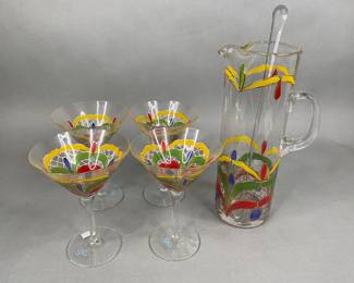 GMG Pitcher With Stirrer And Four Martini Glasses