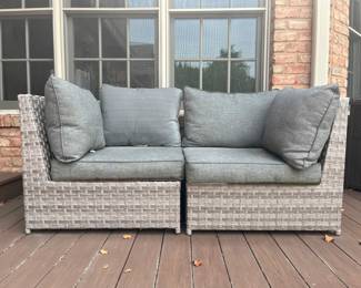 Synthetic Wicker Outdoor Patio Modular Sofa With Grey Cushions